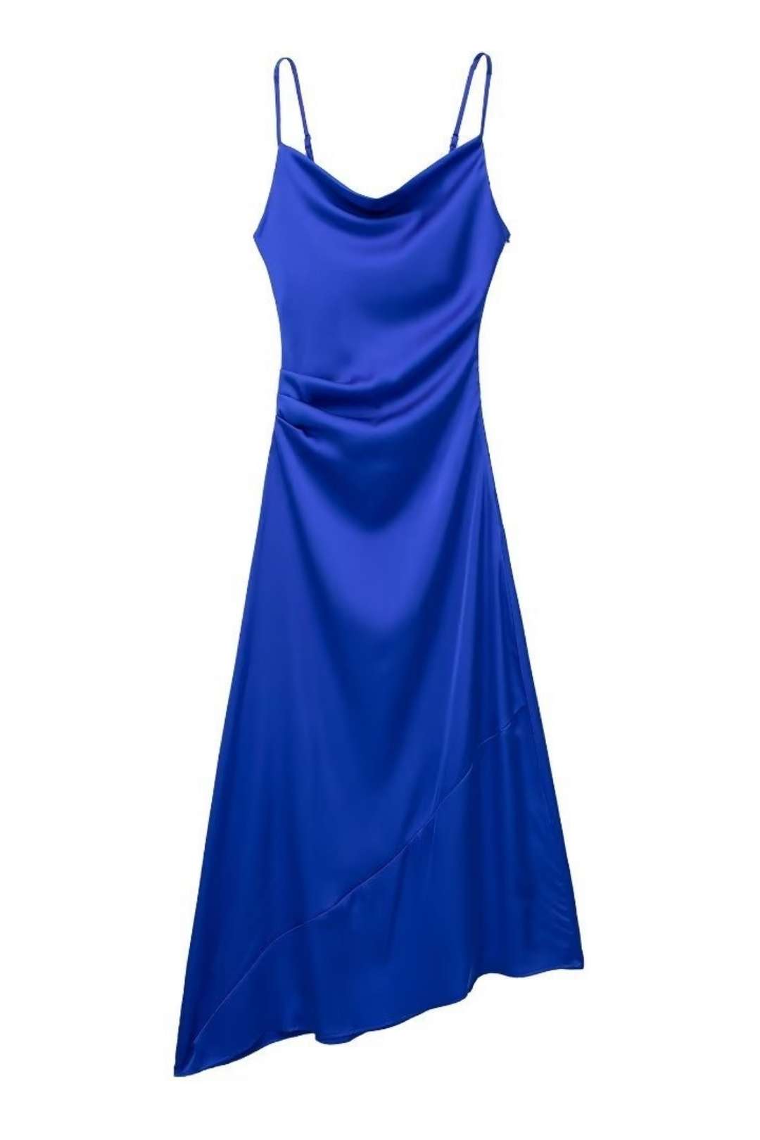 Silk Satin Texture Cowl Collar Midi Dress