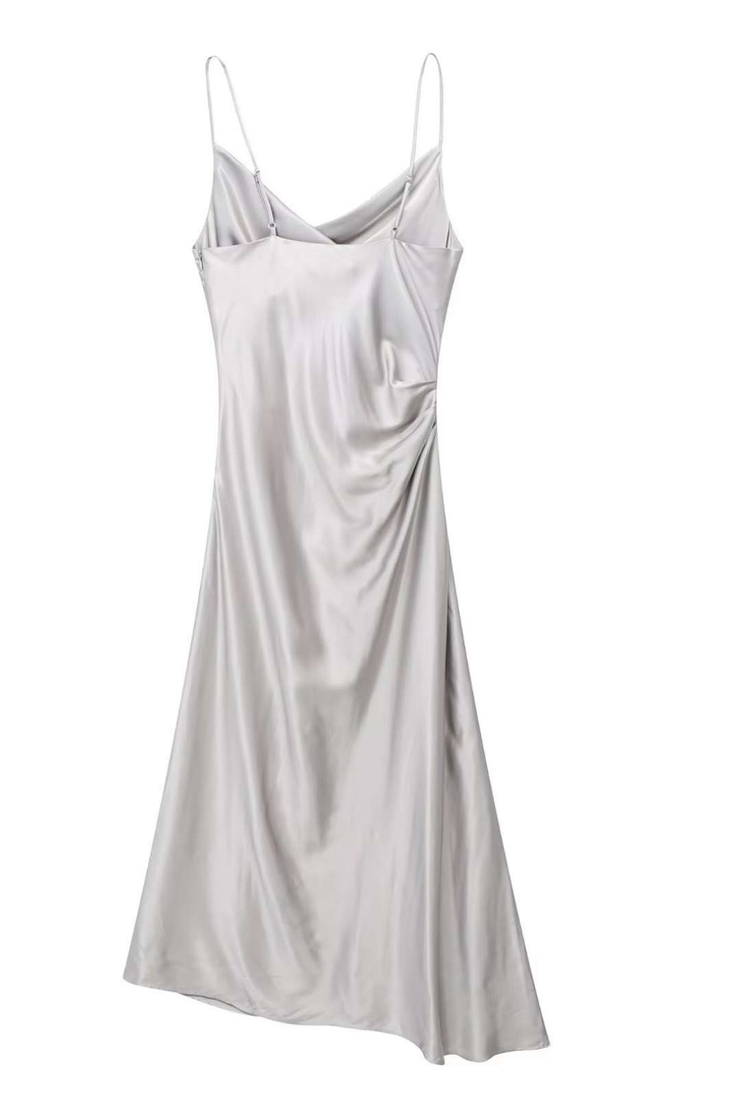 Silk Satin Texture Cowl Collar Midi Dress