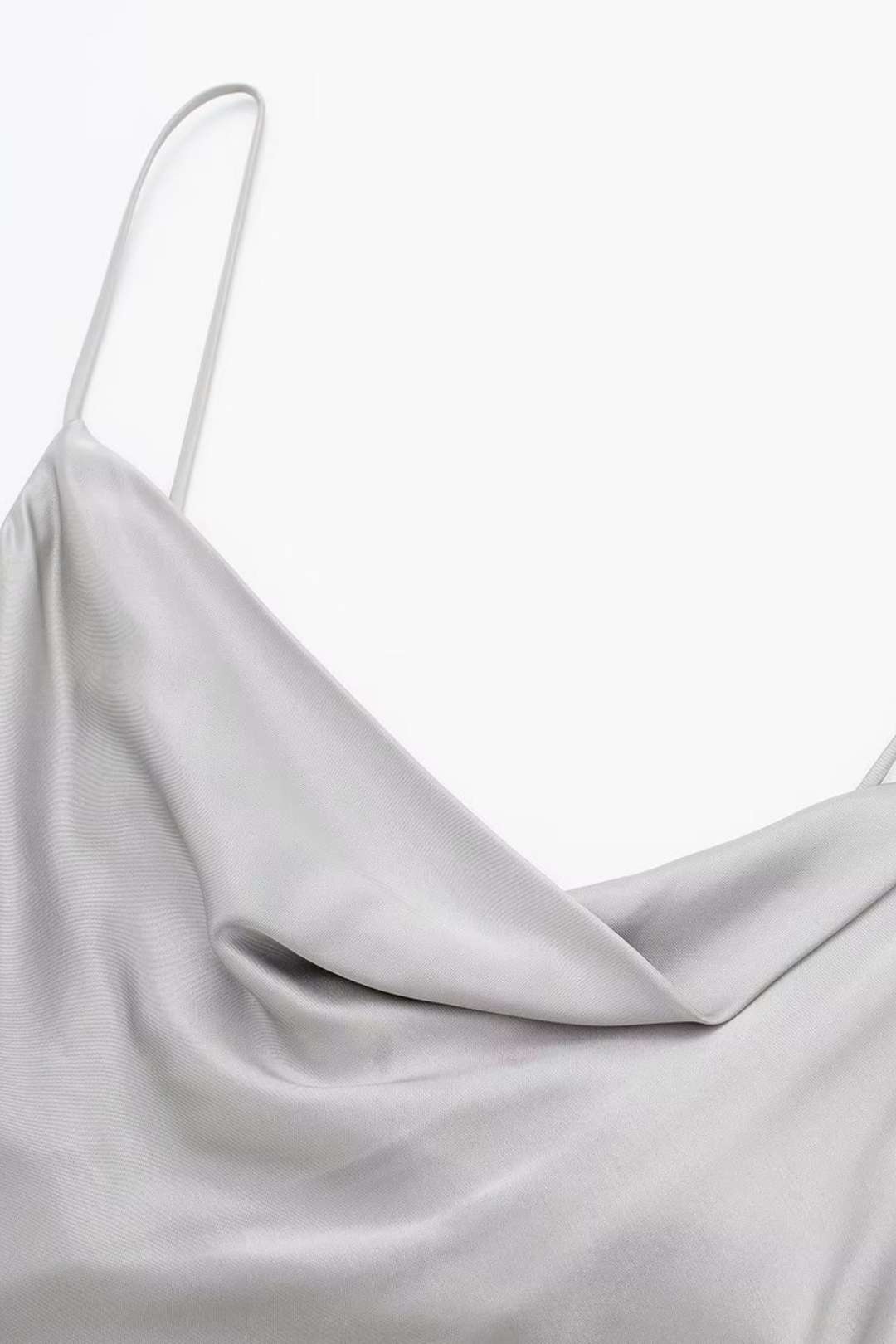 Silk Satin Texture Cowl Collar Midi Dress