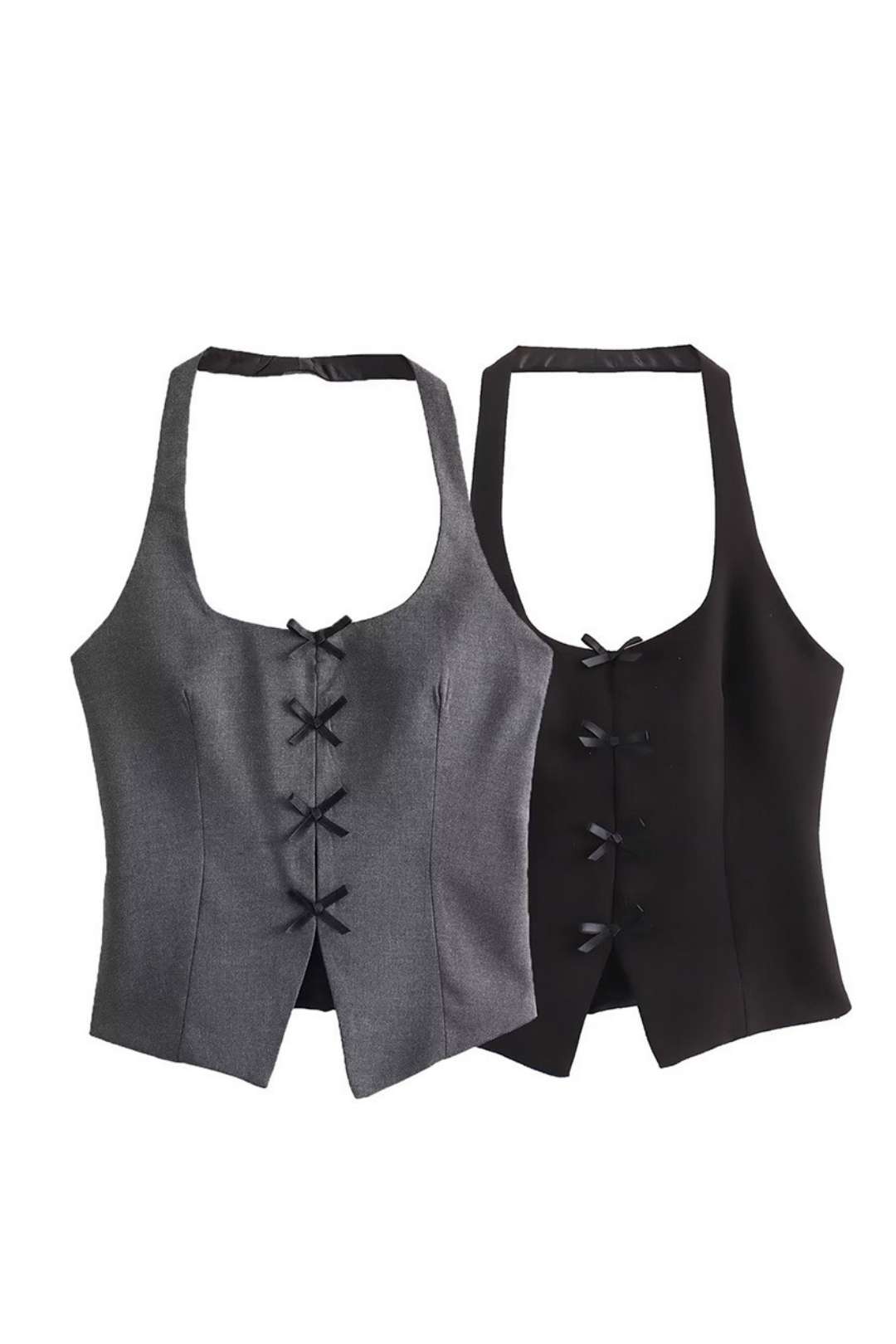 Bow Decorated Halter Collar Top