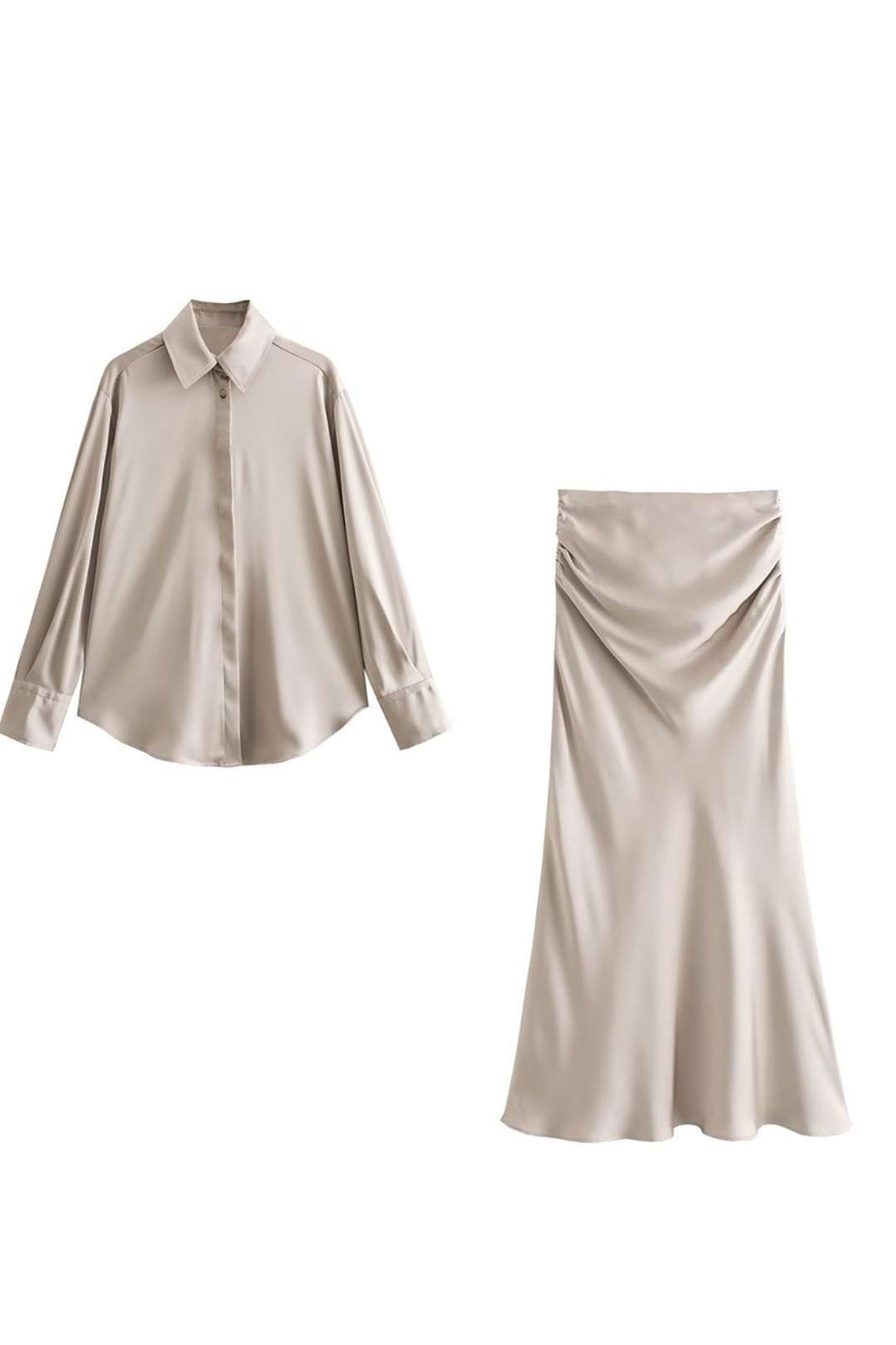 Silk Satin Texture Shirt Skirt