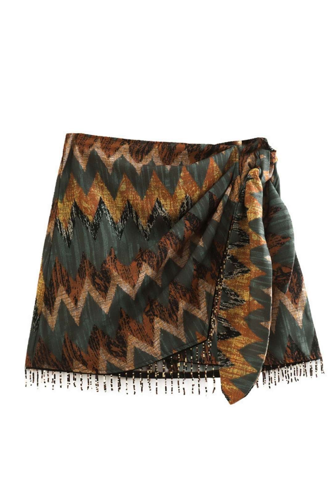 Beaded High-waisted Mini Printed Skirt