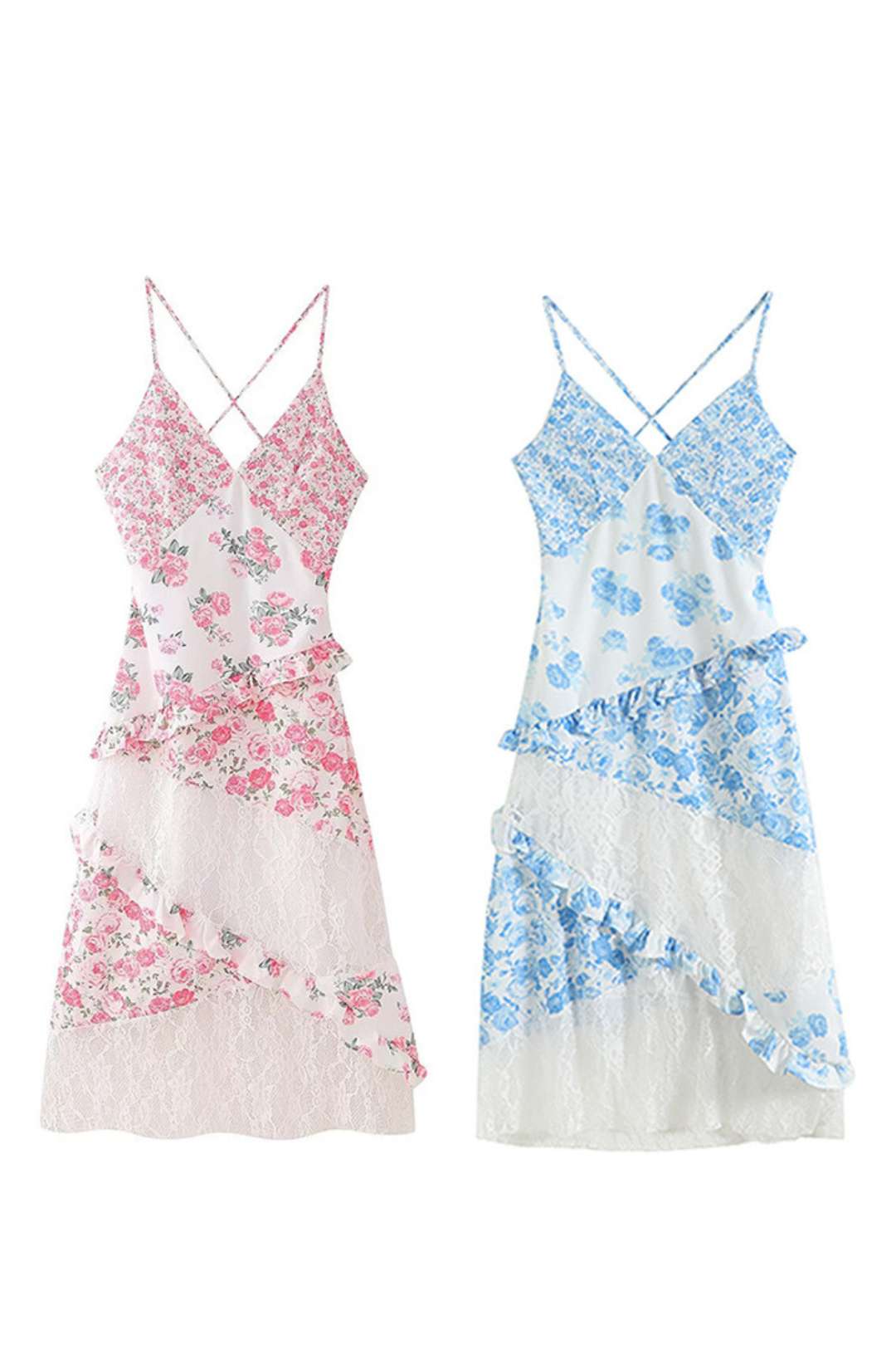 Lace Splicing Suspender Layered Dress