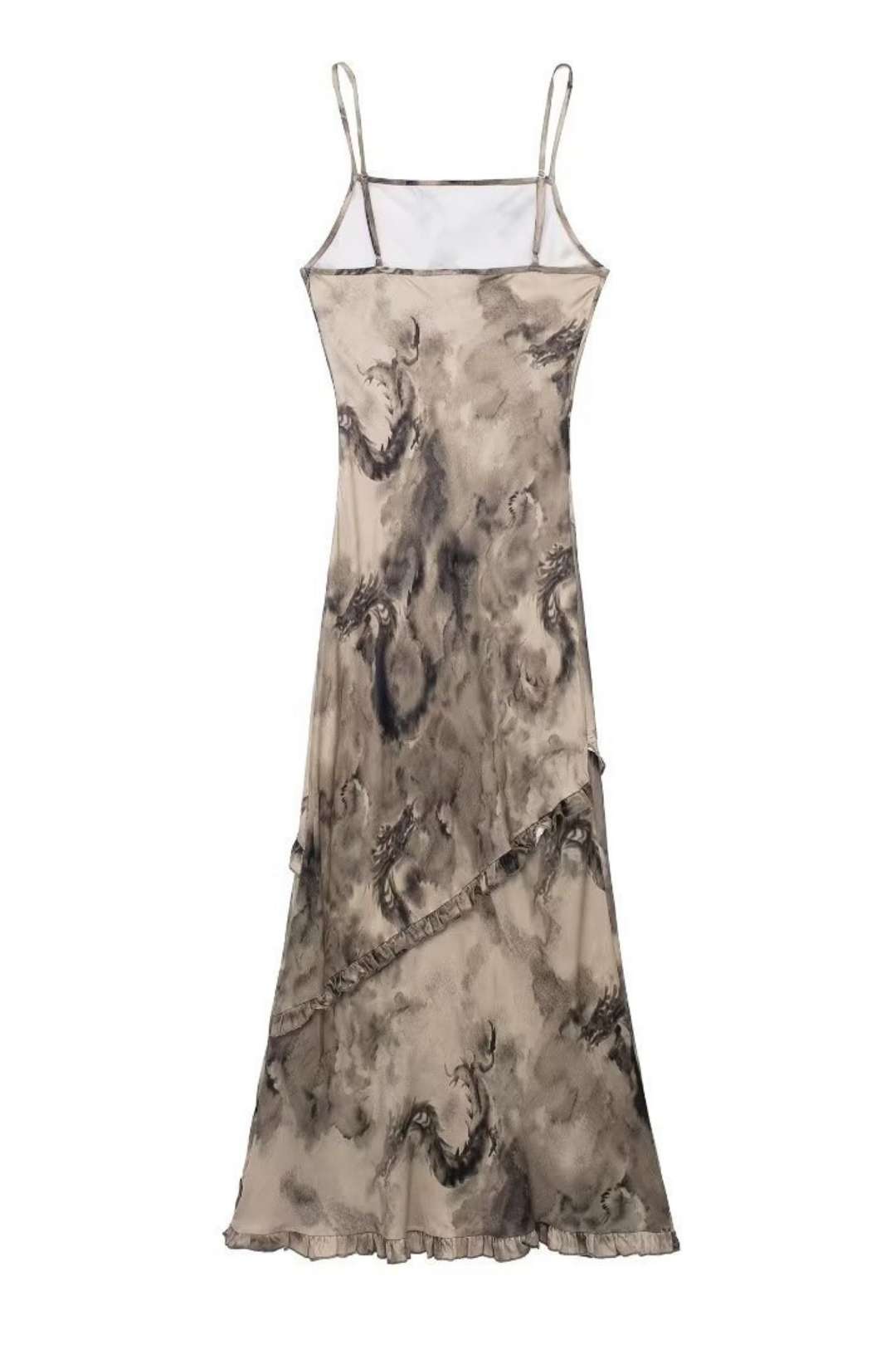 Layered Decorative Printed Silk Satin Texture Dress
