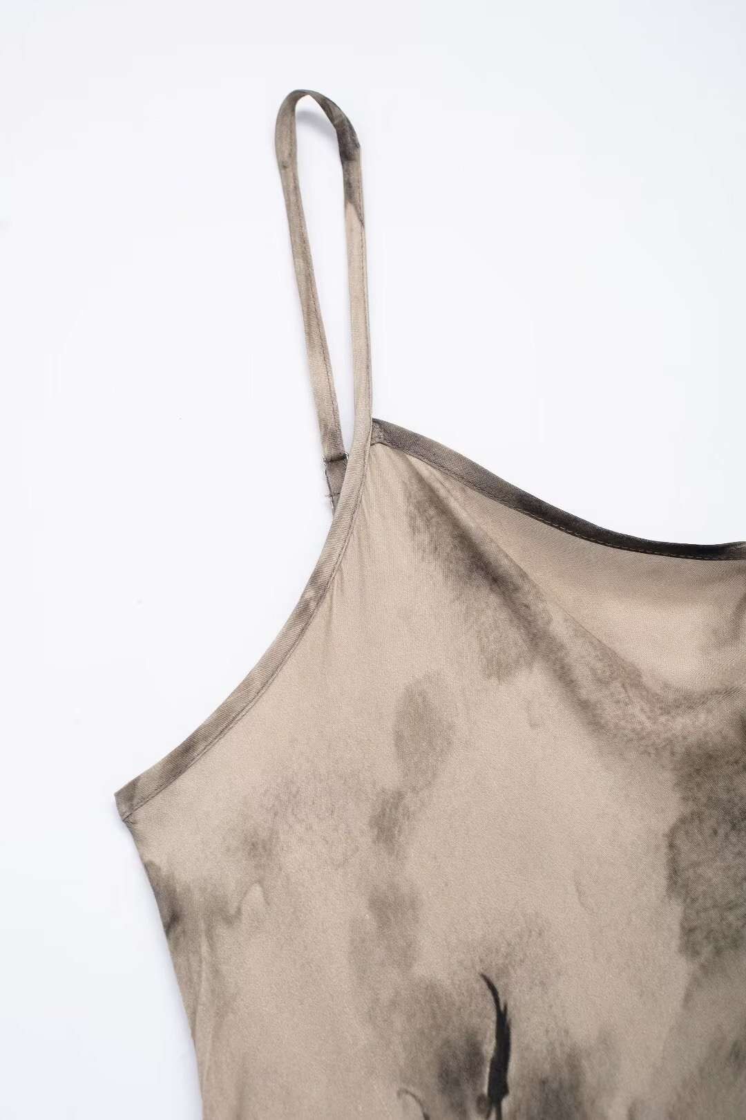 Layered Decorative Printed Silk Satin Texture Dress