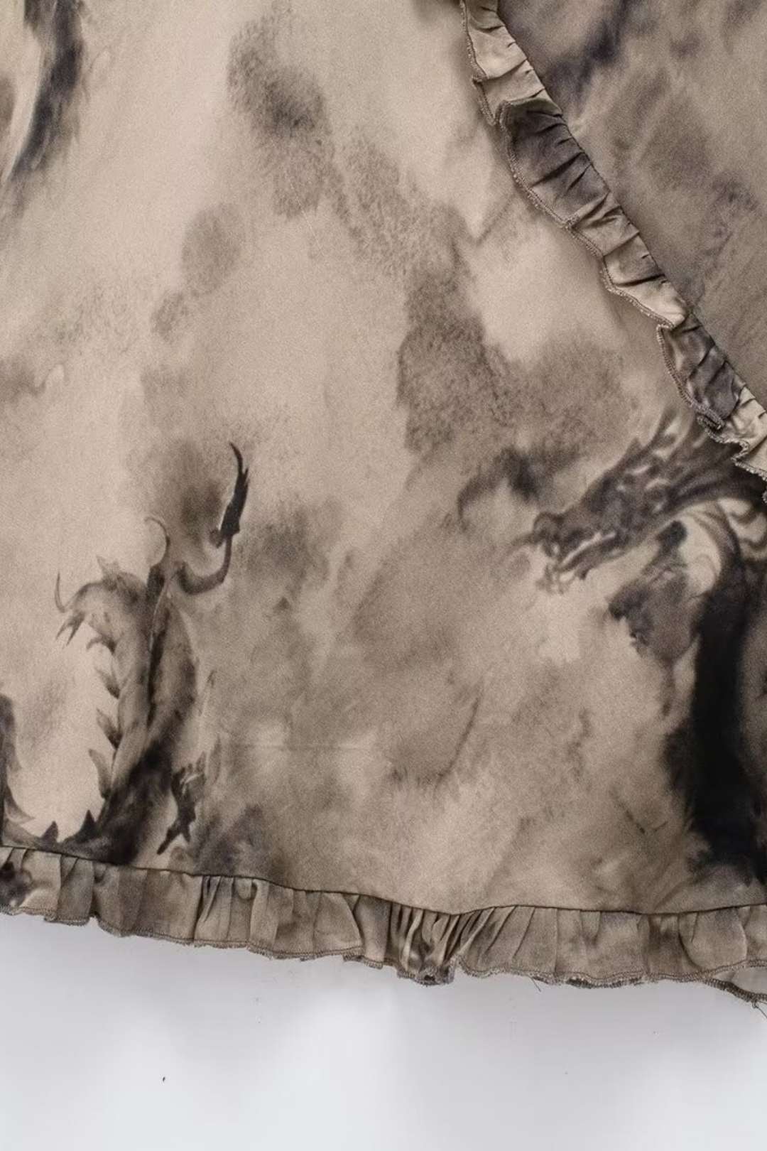 Layered Decorative Printed Silk Satin Texture Dress