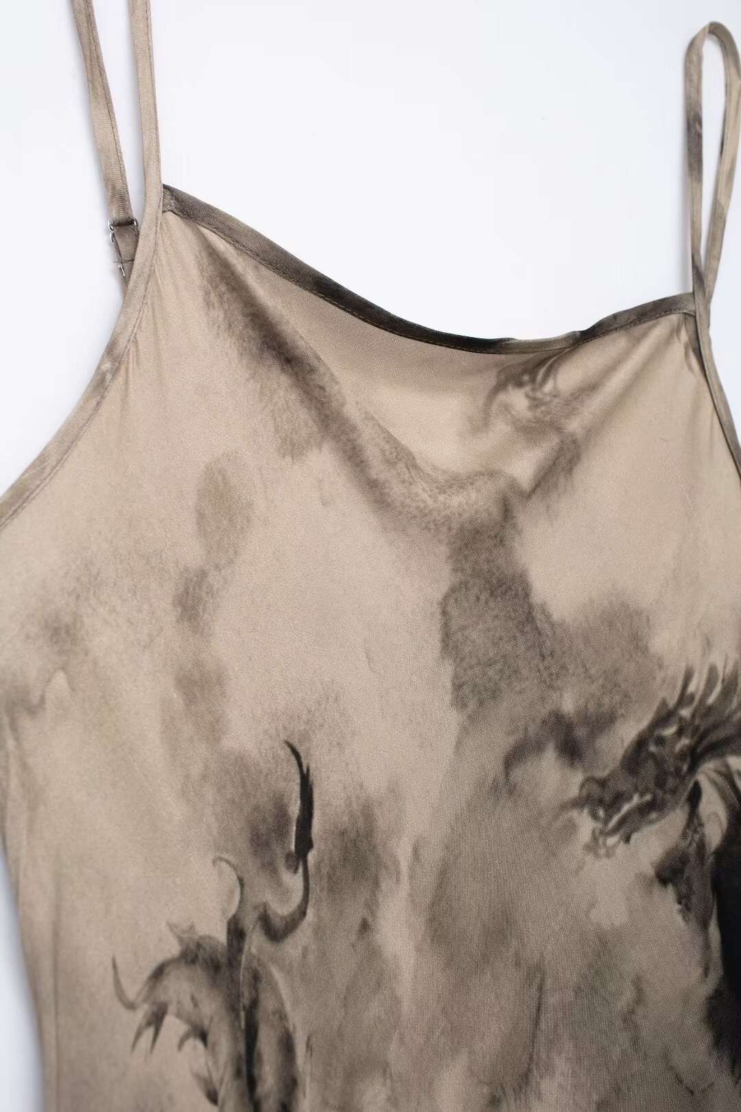 Layered Decorative Printed Silk Satin Texture Dress