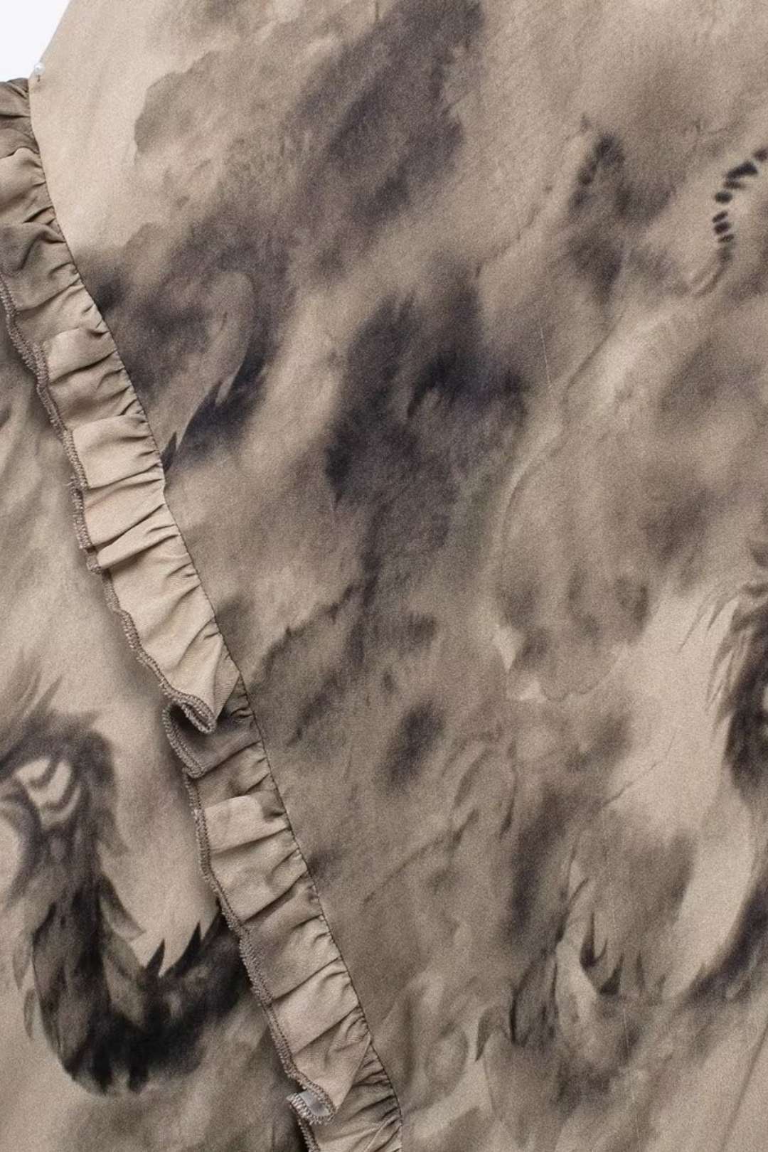 Layered Decorative Printed Silk Satin Texture Dress