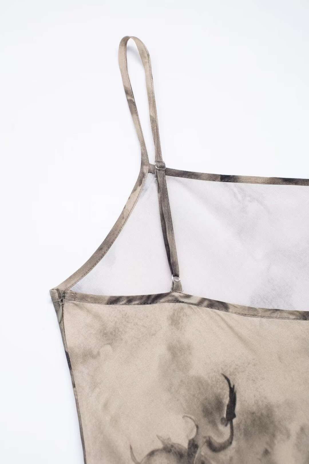 Layered Decorative Printed Silk Satin Texture Dress