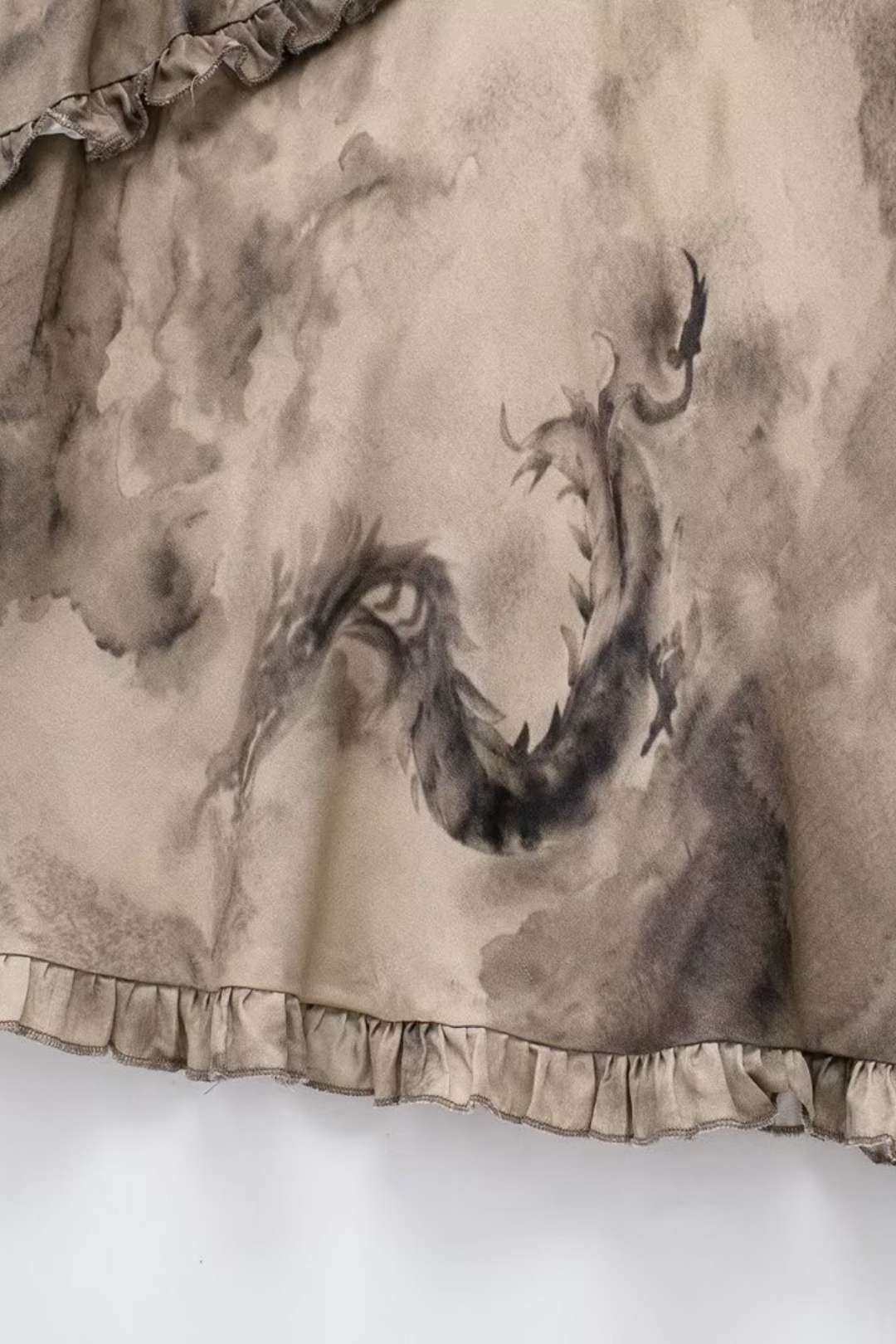 Layered Decorative Printed Silk Satin Texture Dress