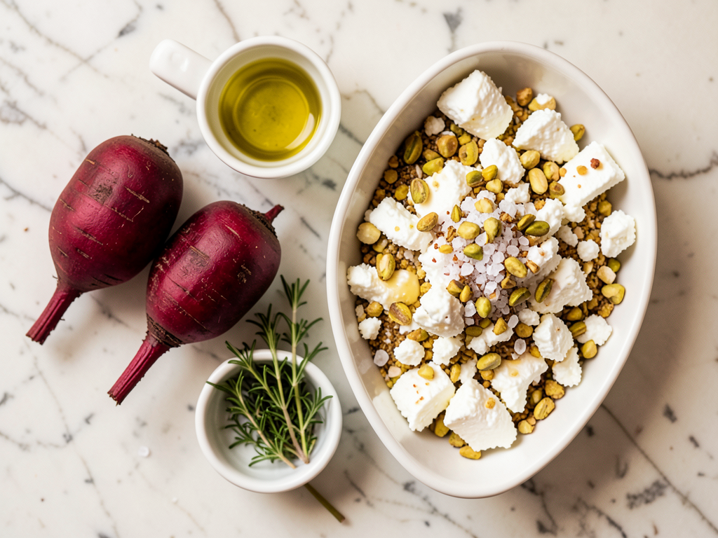 Roasted Beetroot with Whipped Feta, Hot Honey & Pistachio Crunch