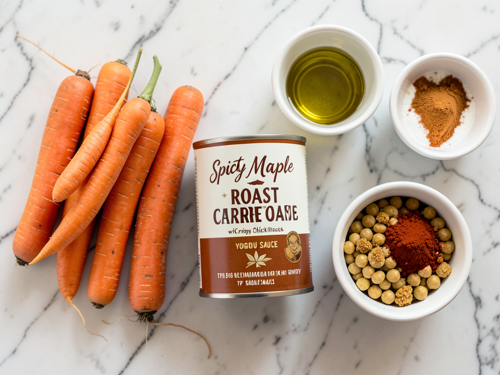 Spicy maple roast carrots with crispy chickpeas and yogurt sauce