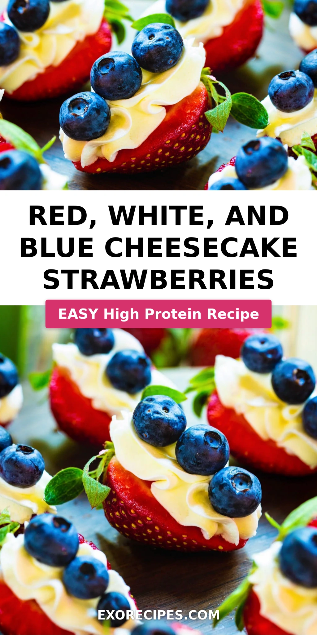 Red, White, and Blue Cheesecake Strawberries