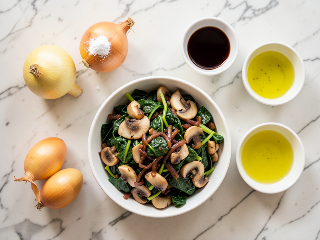 Creamy Bow Tie Pasta with Mushrooms, Spinach, Caramelized Onions