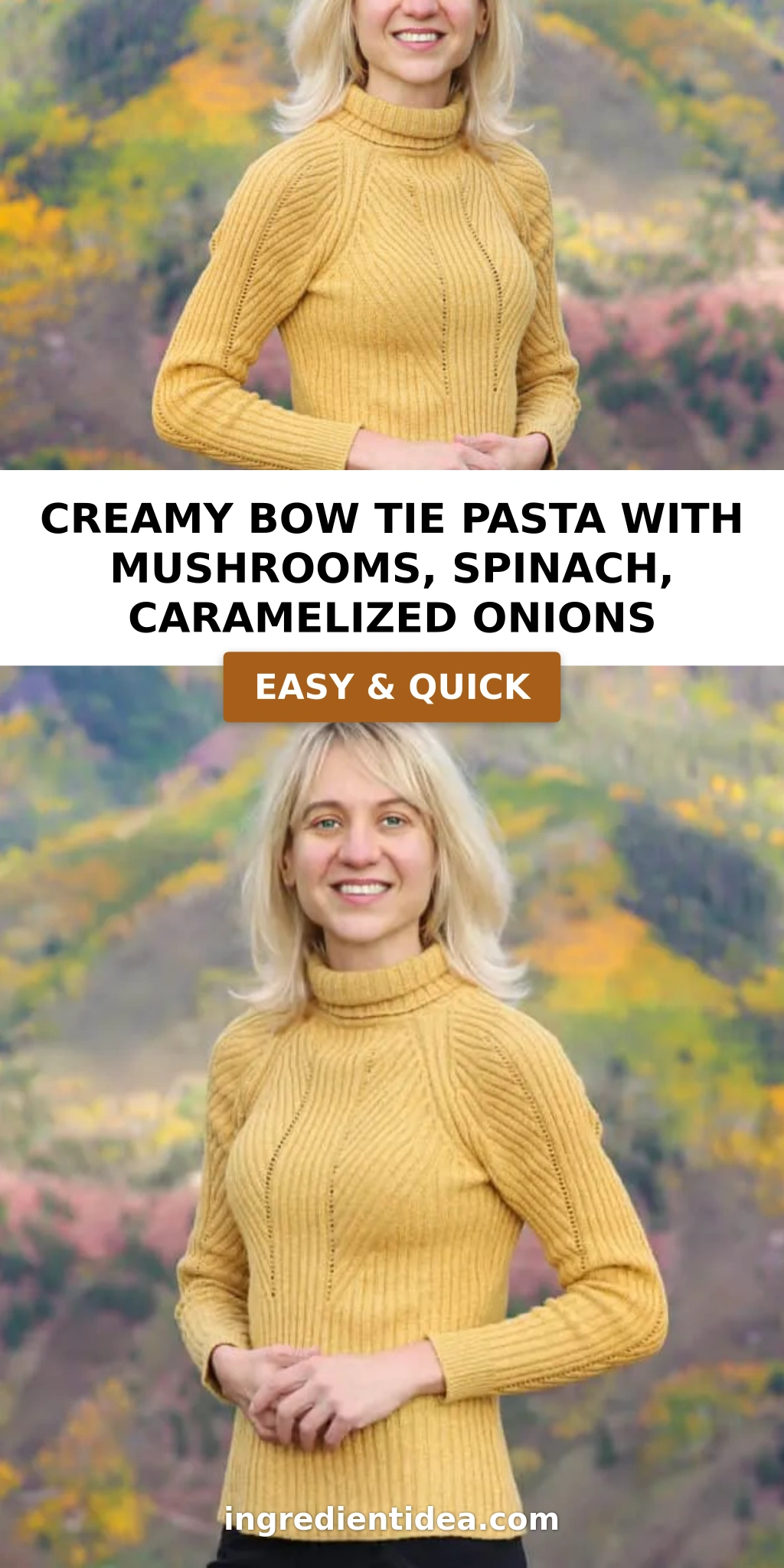 Creamy Bow Tie Pasta with Mushrooms, Spinach, Caramelized Onions