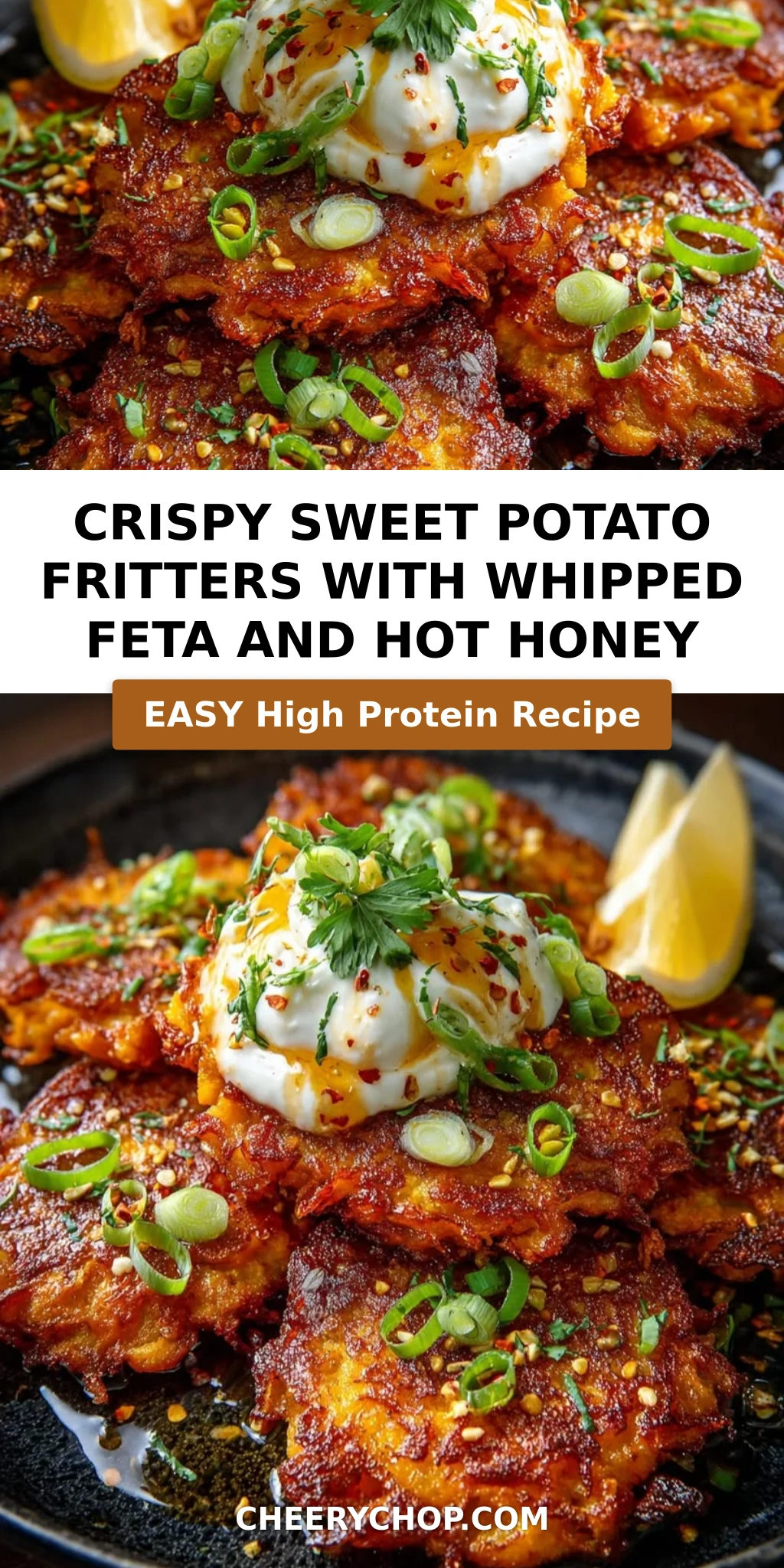 Crispy Sweet Potato Fritters with Whipped Feta and Hot Honey