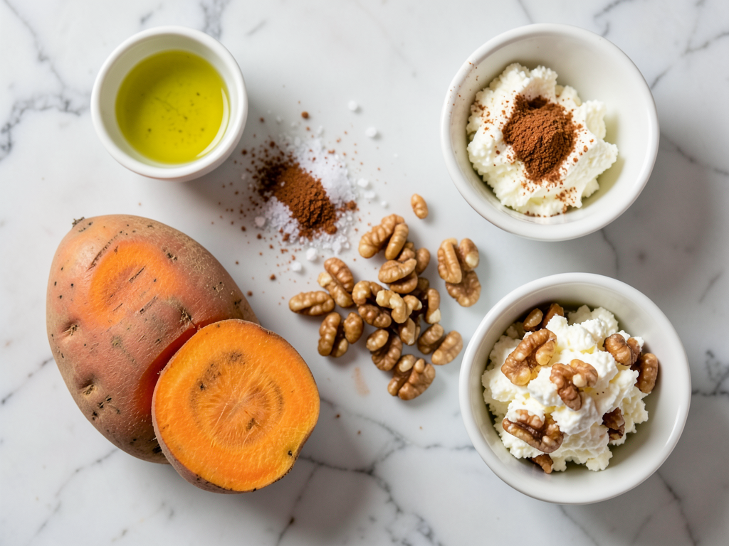 Roasted Sweet Potatoes Stuffed with Whipped Feta, Hot Honey & Crunchy Walnuts