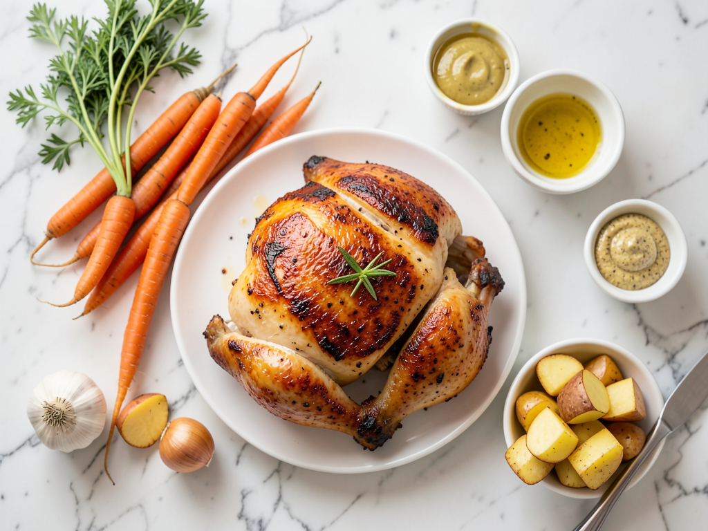Honey Mustard Glazed Chicken with Roasted Carrots & Garlic Potatoes