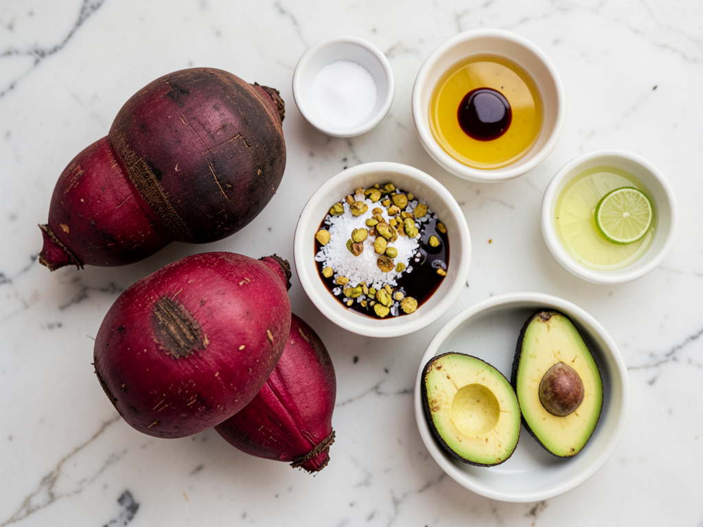 Colorful Beetroot, Avocado & Goat Cheese Terrine with Pistachio Honey Crunch