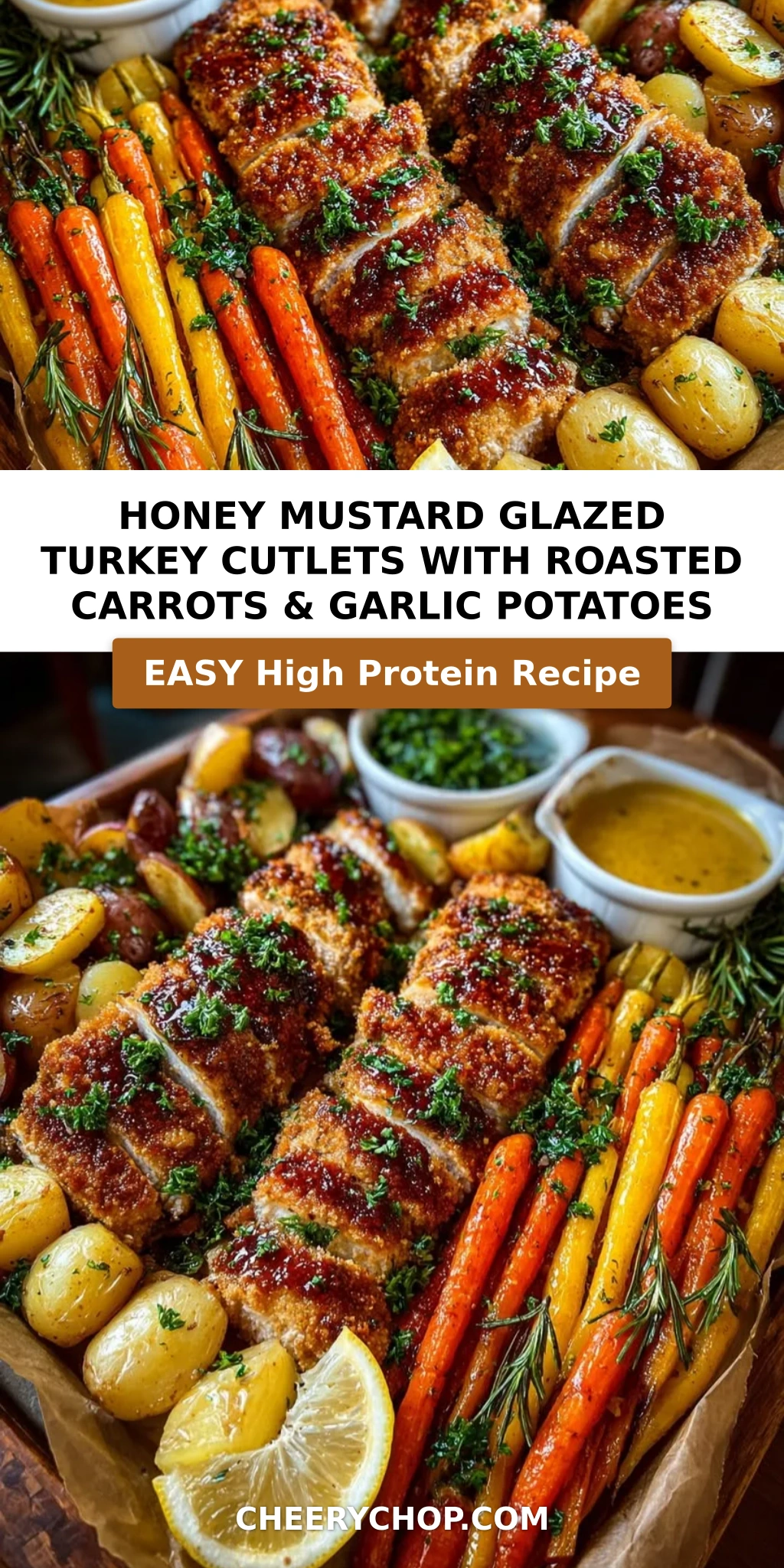Honey Mustard Glazed Turkey Cutlets with Roasted Carrots & Garlic Potatoes