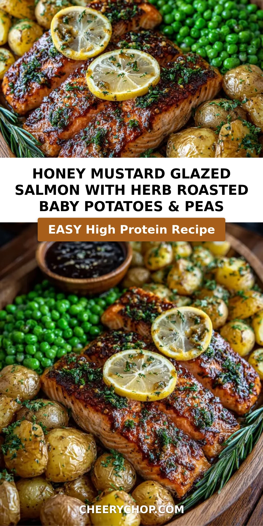 Honey Mustard Glazed Salmon with Herb Roasted Baby Potatoes & Peas