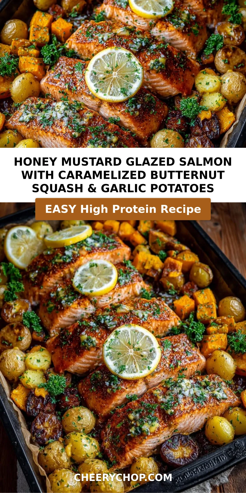 Honey Mustard Glazed Salmon with Caramelized Butternut Squash & Garlic Potatoes