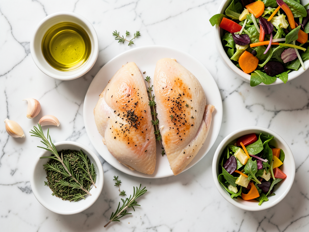 Garlic Herb Chicken with Roasted Veg & Fresh Garden Salad