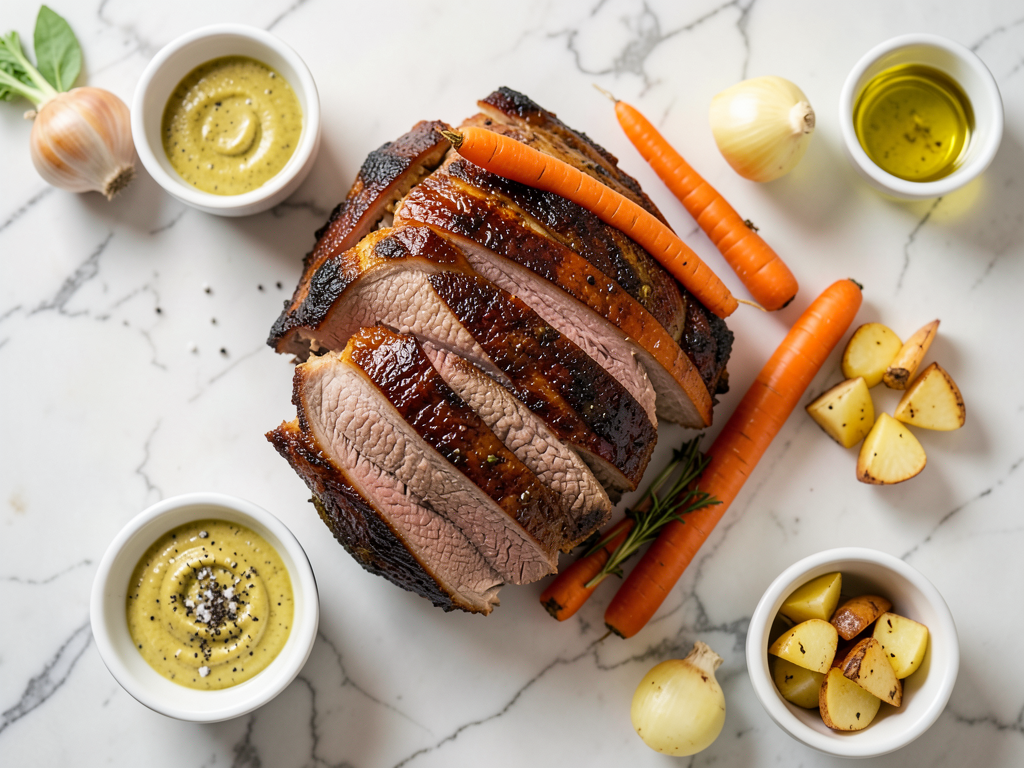 Honey Mustard Glazed Beef Tenderloin with Roasted Carrots & Garlic Potatoes
