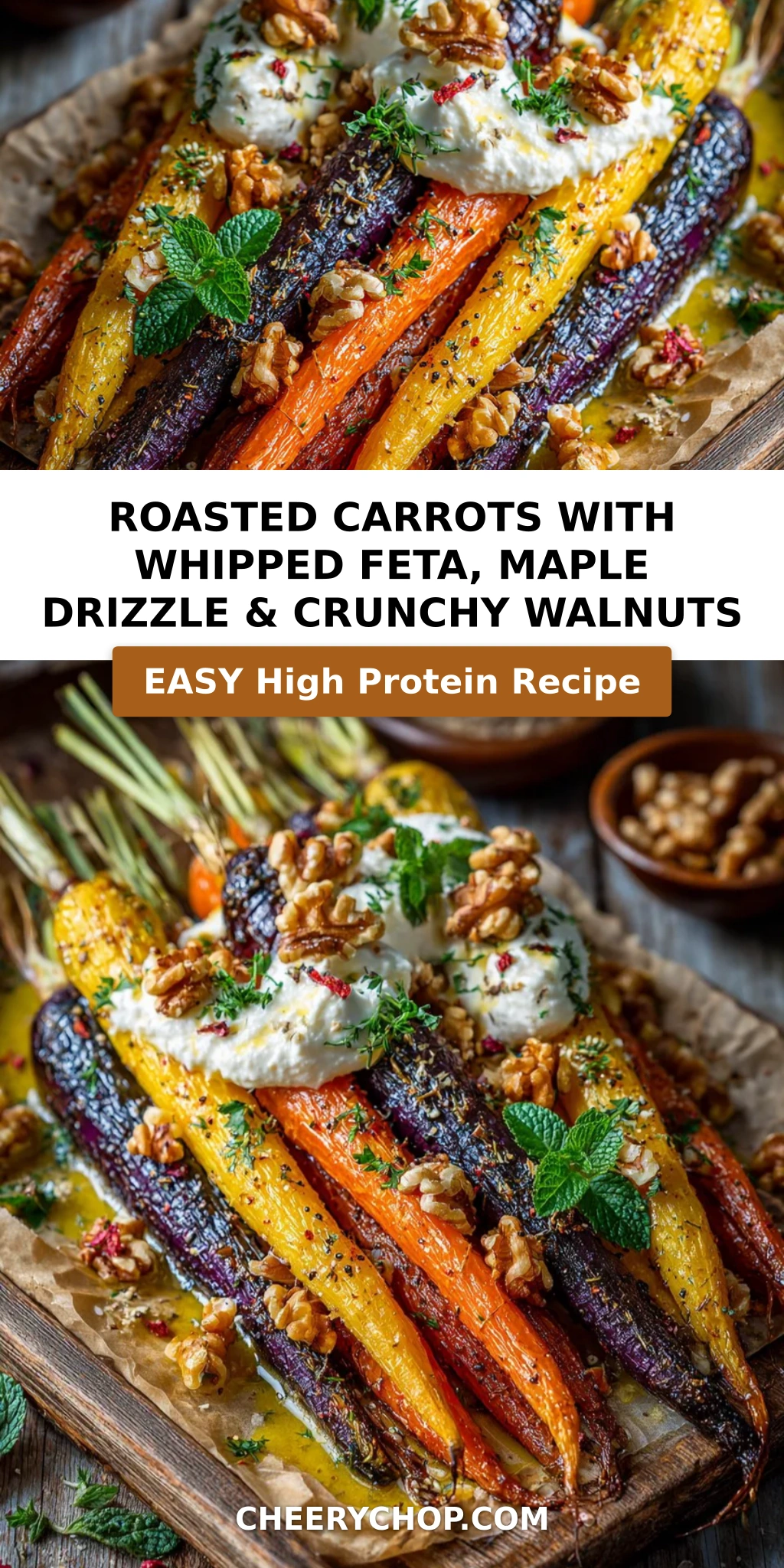 Roasted Carrots with Whipped Feta, Maple Drizzle & Crunchy Walnuts