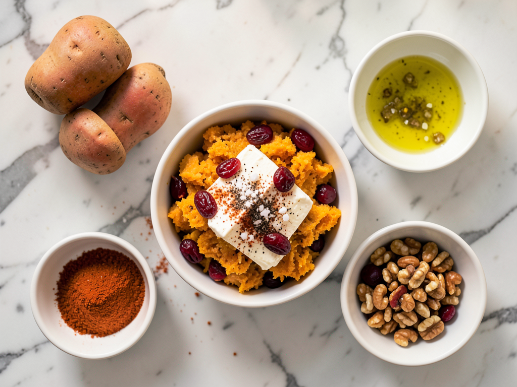 Crispy Sweet Potato Smash with Brie, Cranberries & Spicy Honey Walnuts