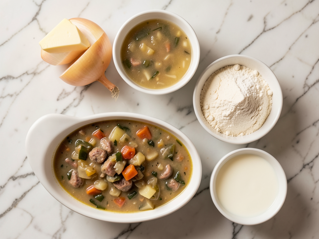 Creamy Sausage, Potato and Sauerkraut Soup