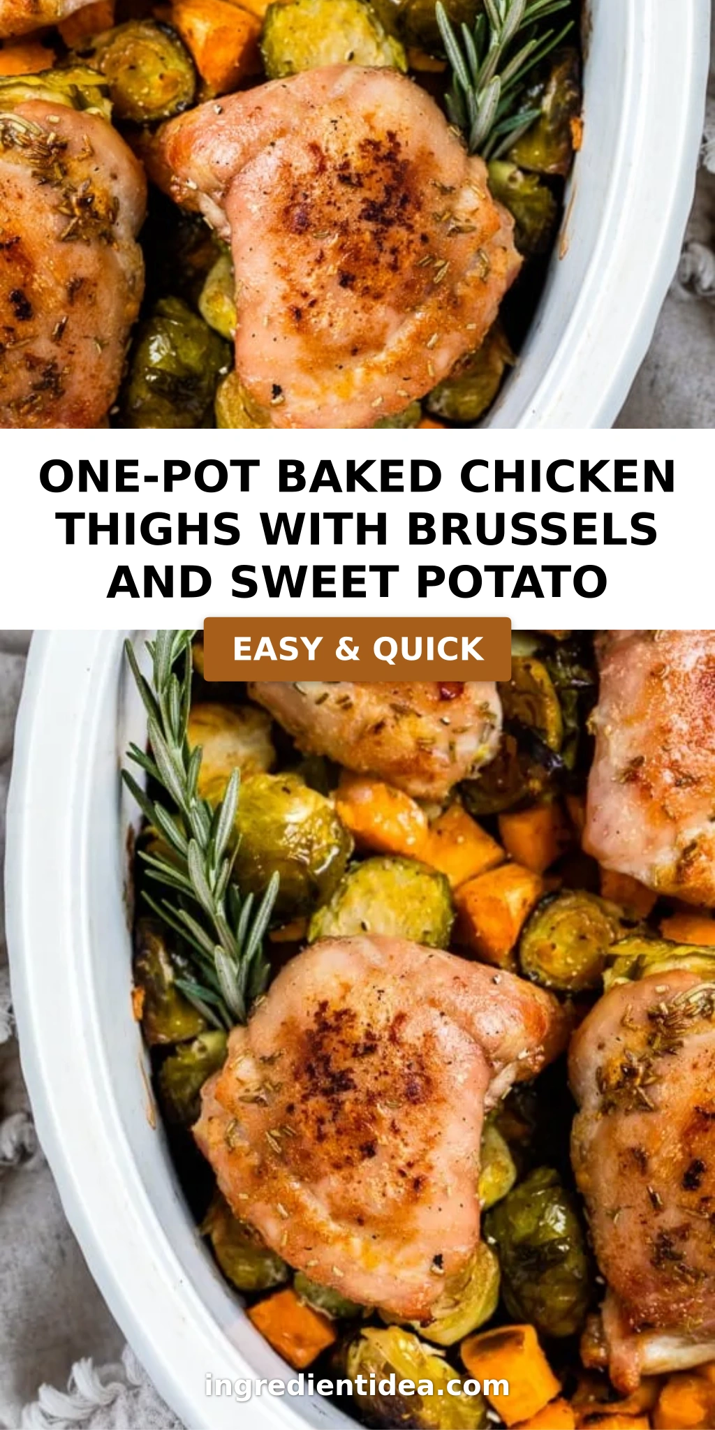 One-Pot Baked Chicken Thighs with Brussels and Sweet Potato