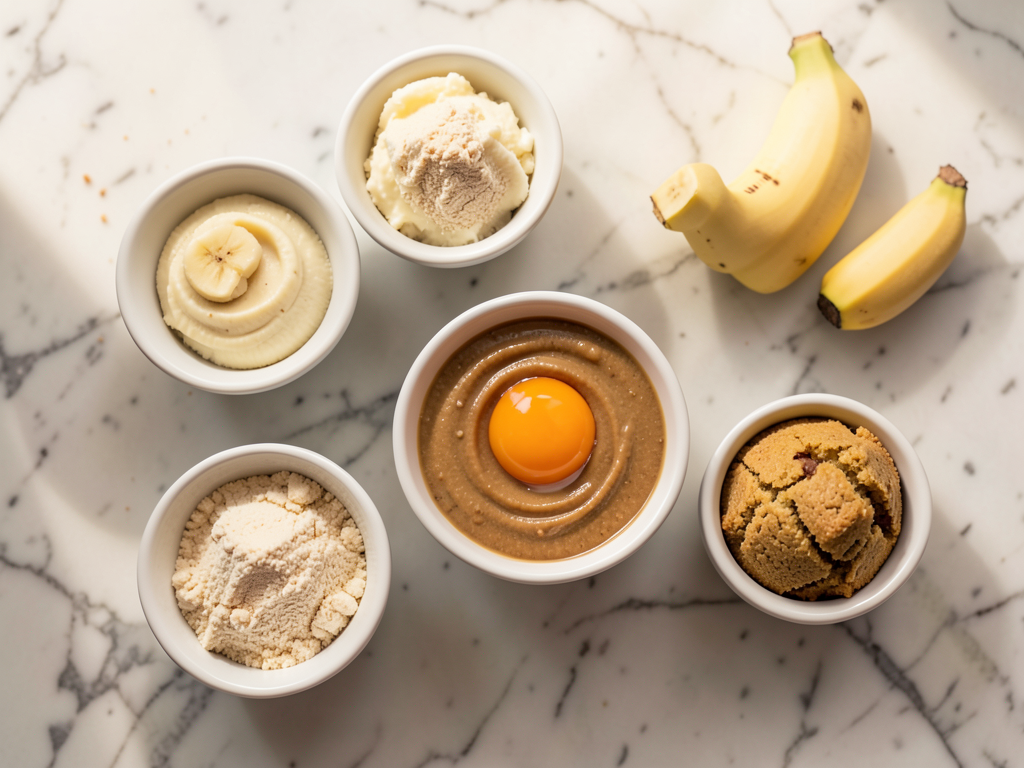easy paleo banana bread muffins ingredients laid out on a counter