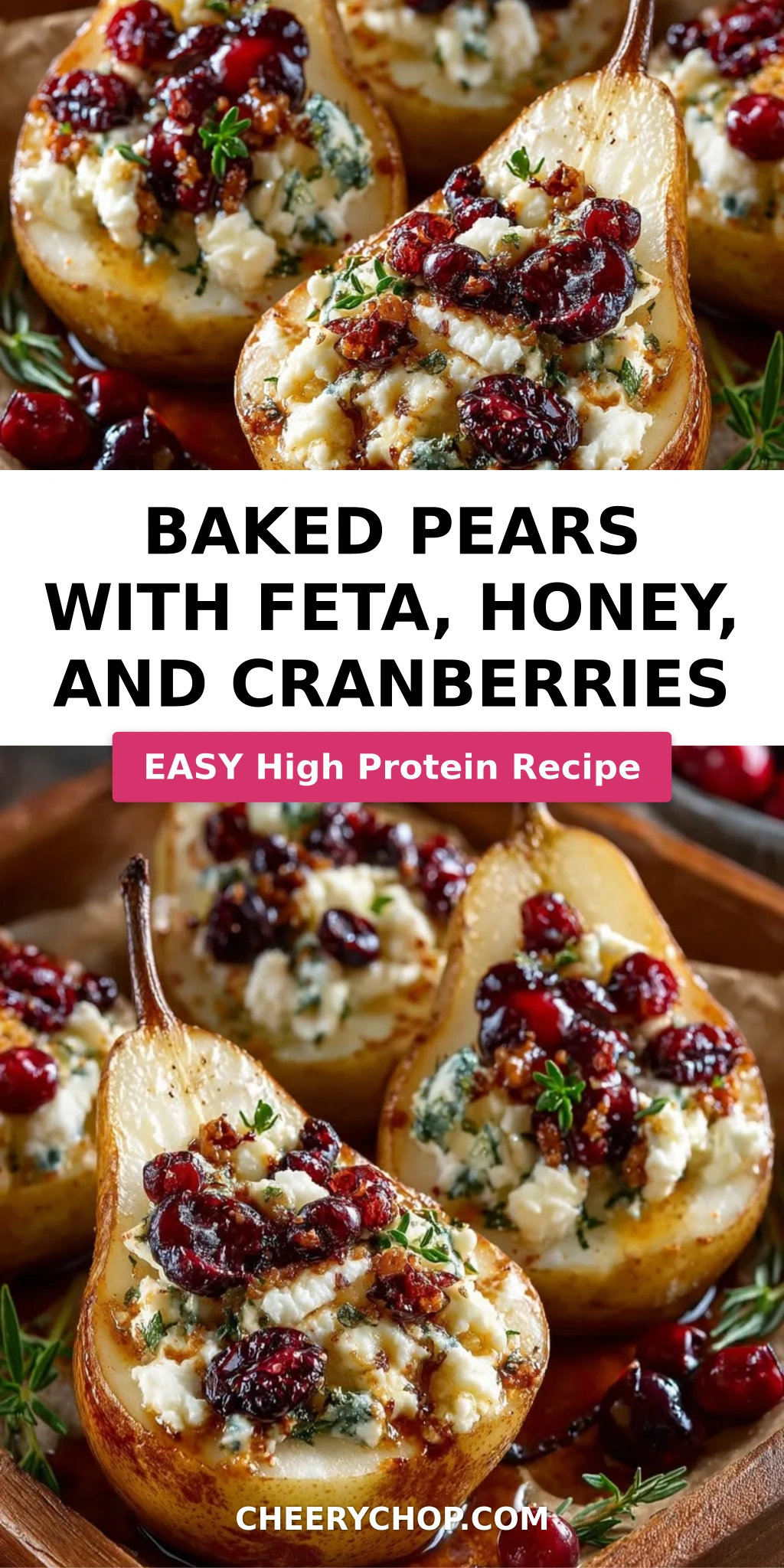 Baked Pears with Feta, Honey, and Cranberries