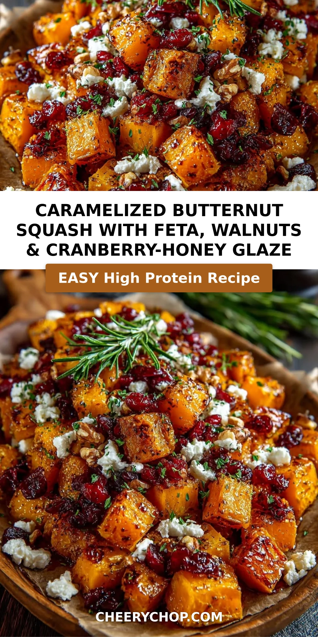 Caramelized Butternut Squash with Feta, Walnuts & Cranberry-Honey Glaze