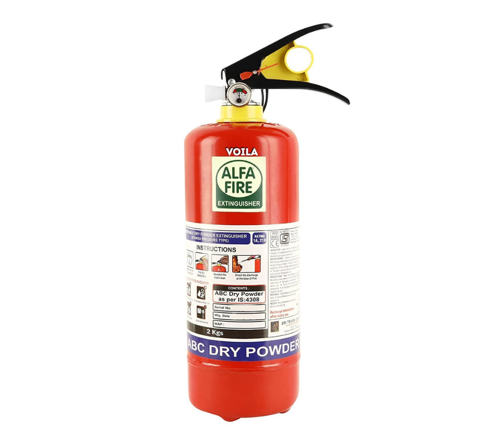 VOILA ABC Powder Type Refillable Made in India 2Kg Fire Extinguisher for Vehicle Home Office