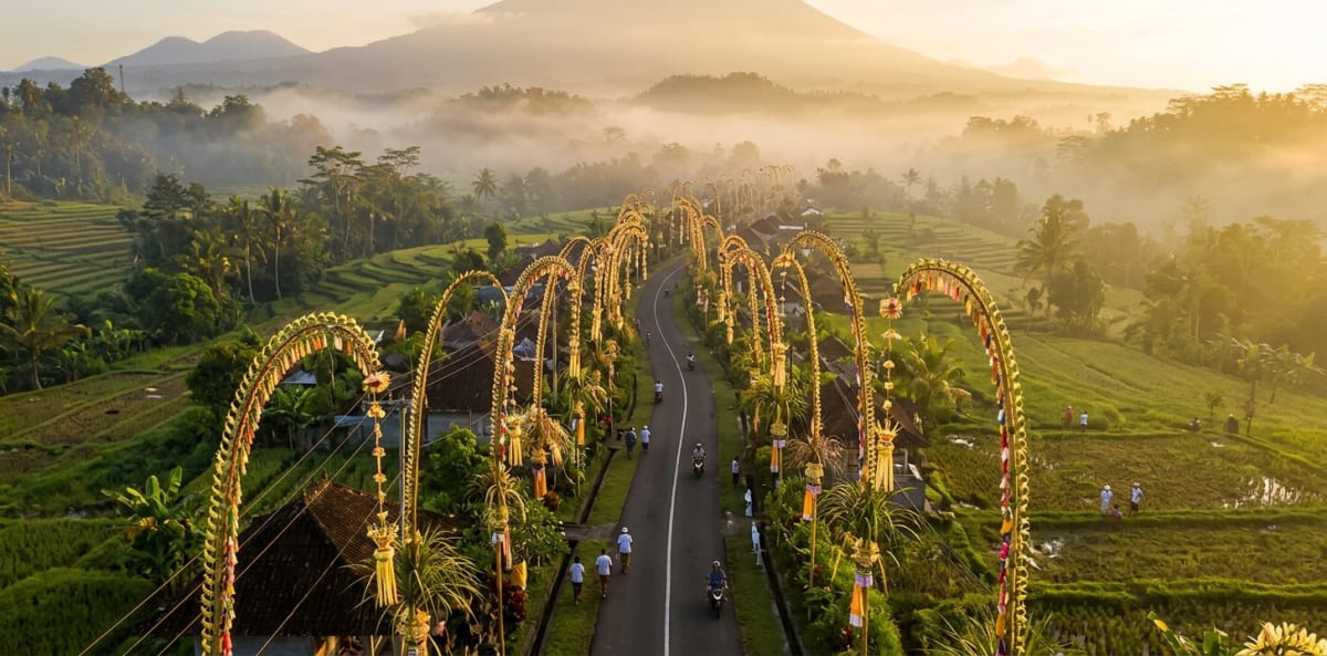 Galungan festival penjor-lined streets, Bali