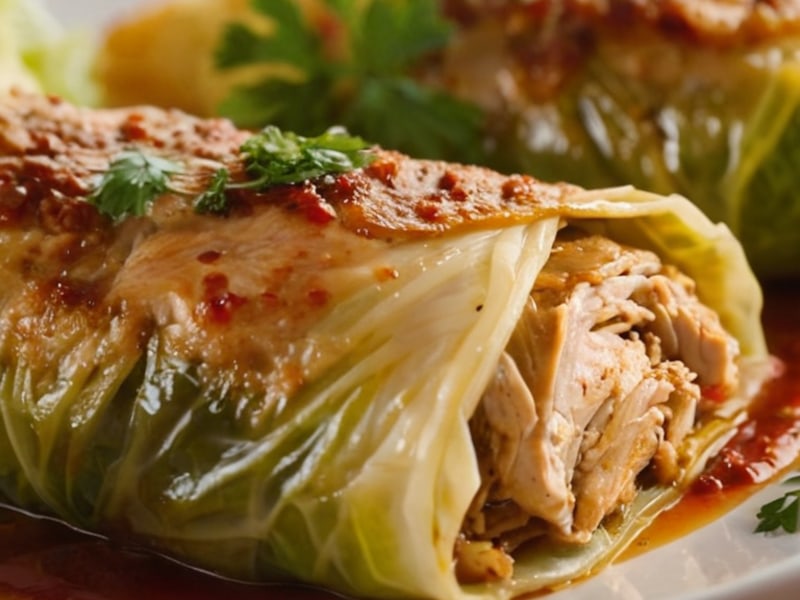 Turkey-Stuffed Cabbage Wraps close-up