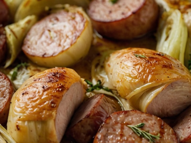 Sheet Pan Roasted Cabbage & Sausage close-up