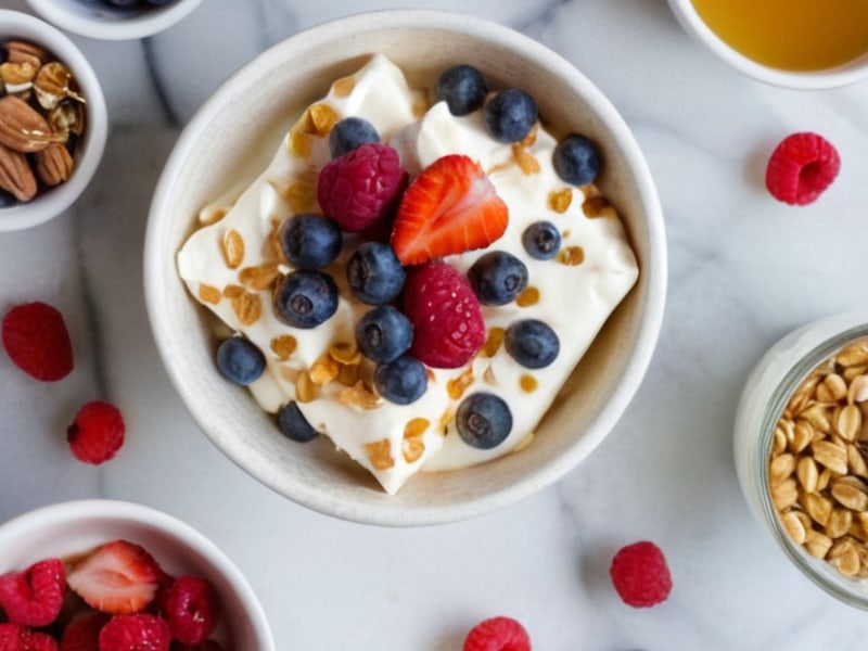 High Protein Greek Yogurt Bark with Berries and Honey ingredients