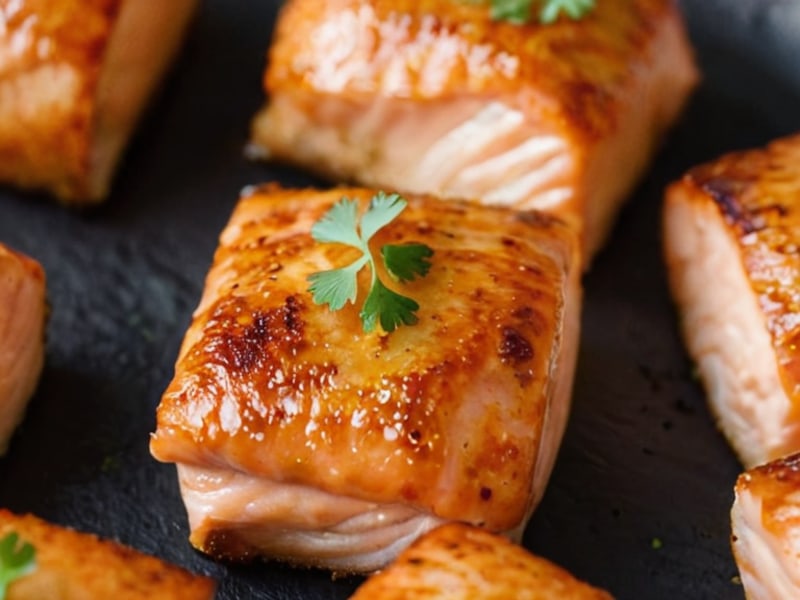 Air Fryer Salmon Bites with Sriracha Mayo close-up