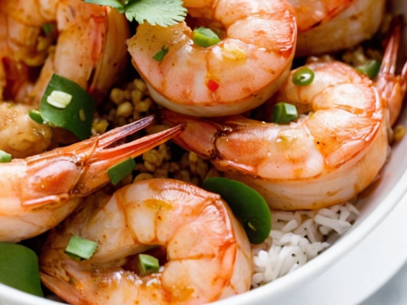 20-Minute Honey Garlic Shrimp Meal Prep Bowls close-up