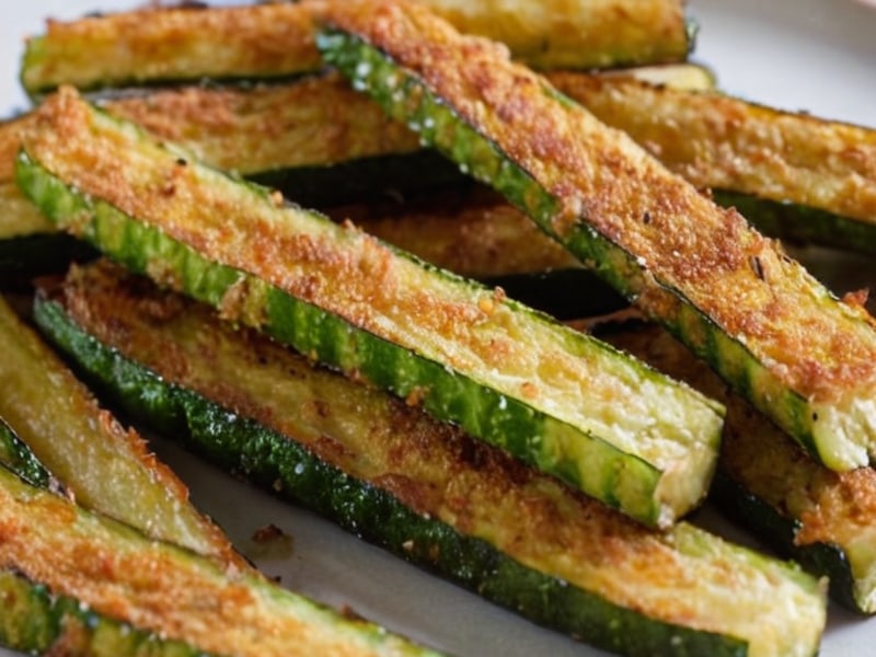 Crispy Air Fryer Zucchini Fries Under 200 Calories close-up