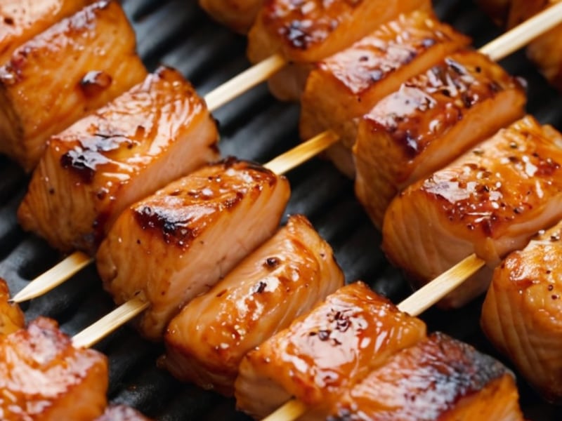 Air Fryer Teriyaki Salmon Skewers in 12 Minutes close-up