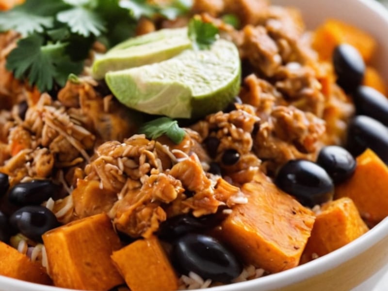 Air Fryer Sweet Potato & Black Bean Burrito Bowls close-up