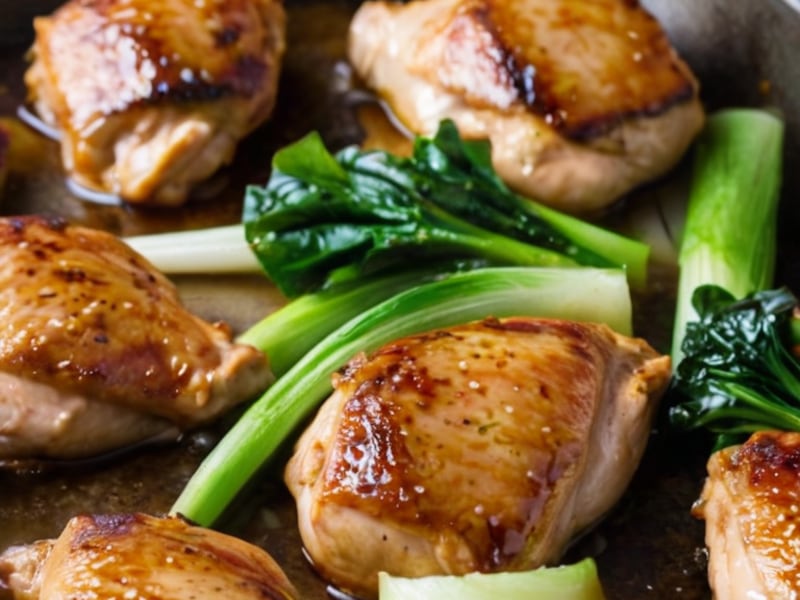 Sheet Pan Japanese Ginger-Soy Chicken Thighs & Bok Choy close-up