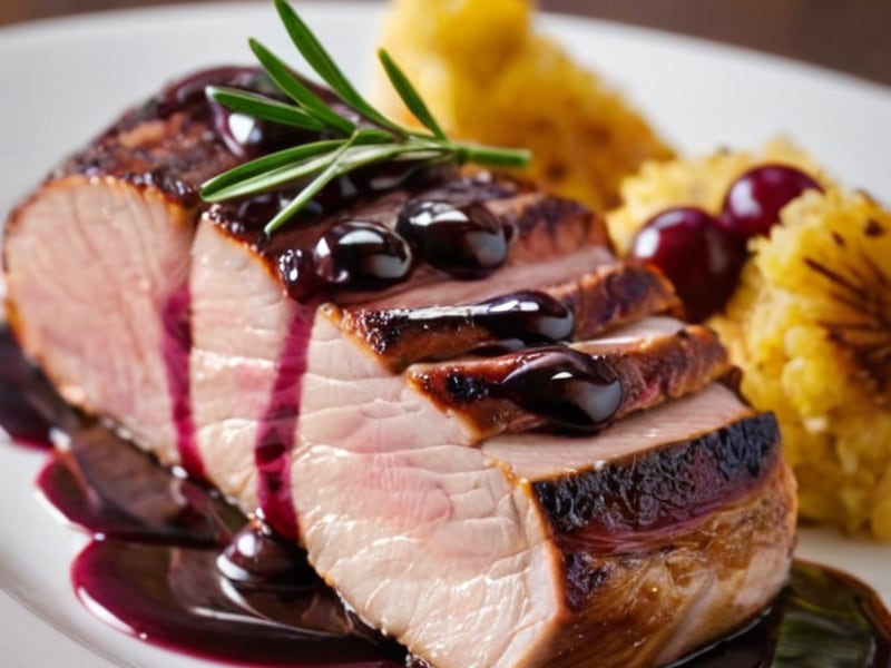 Seared Duck Breast with Cherry Balsamic Glaze close-up