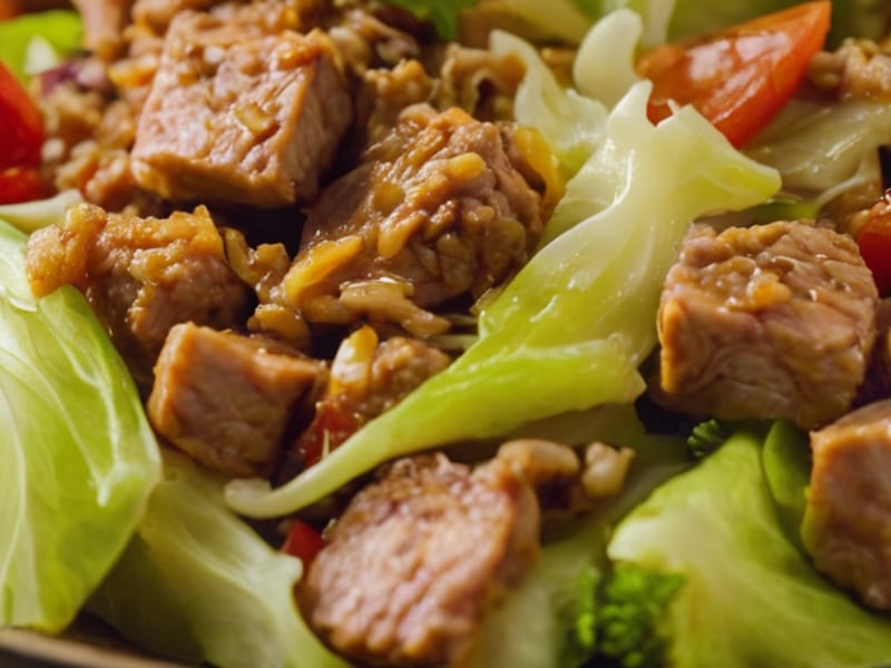 Ground Pork & Cabbage Stir-Fry for a Plate close-up