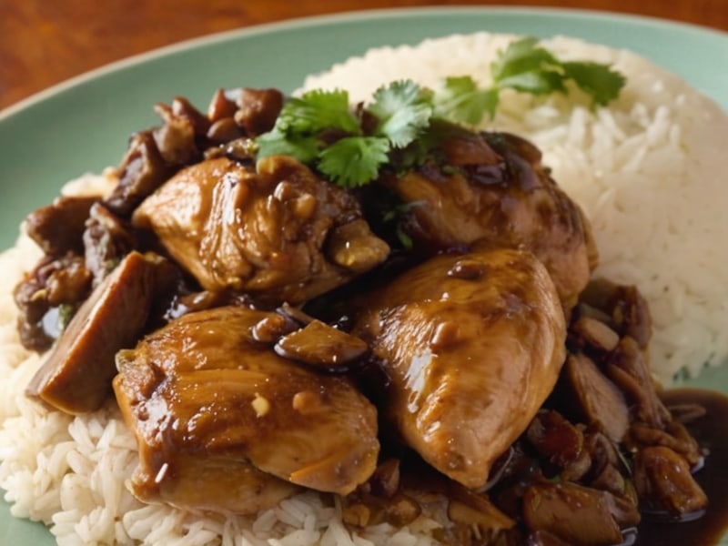 Filipino Chicken Adobo Over Rice (Under per Serving) close-up