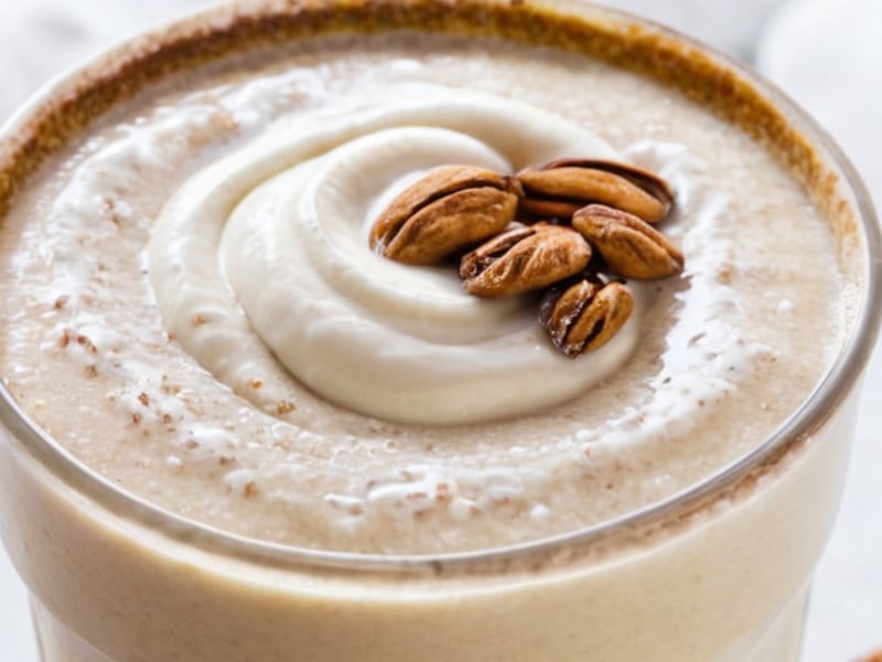 High Protein Vanilla Cinnamon Roll Smoothie with Psyllium & Greek Yogurt close-up